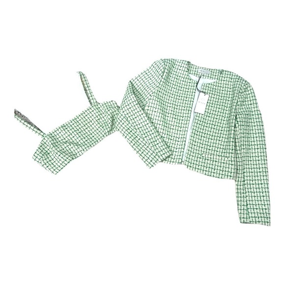 Wayf Where Are You From Cropped Jacket Set Green/Cream NWT Women’s Size M - Picture 7 of 16